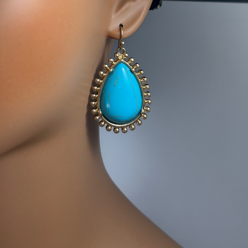 Vibrant Gold And Turquoise Teardrop Earrings 12$